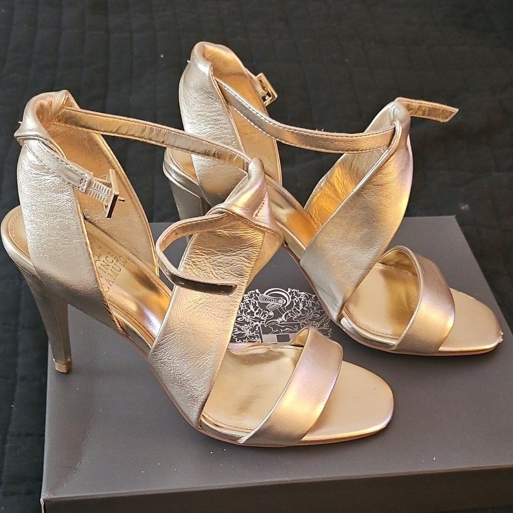 Vince Camuto Gold Heels with Elegant Straps
